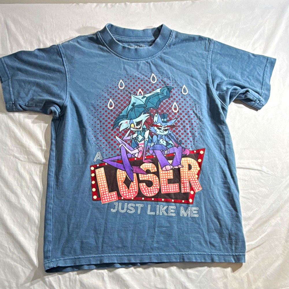 Hazbin Hotel Angel Dust Loser Just Like Me Mens S Blue Cotton Graphic T-Shirt